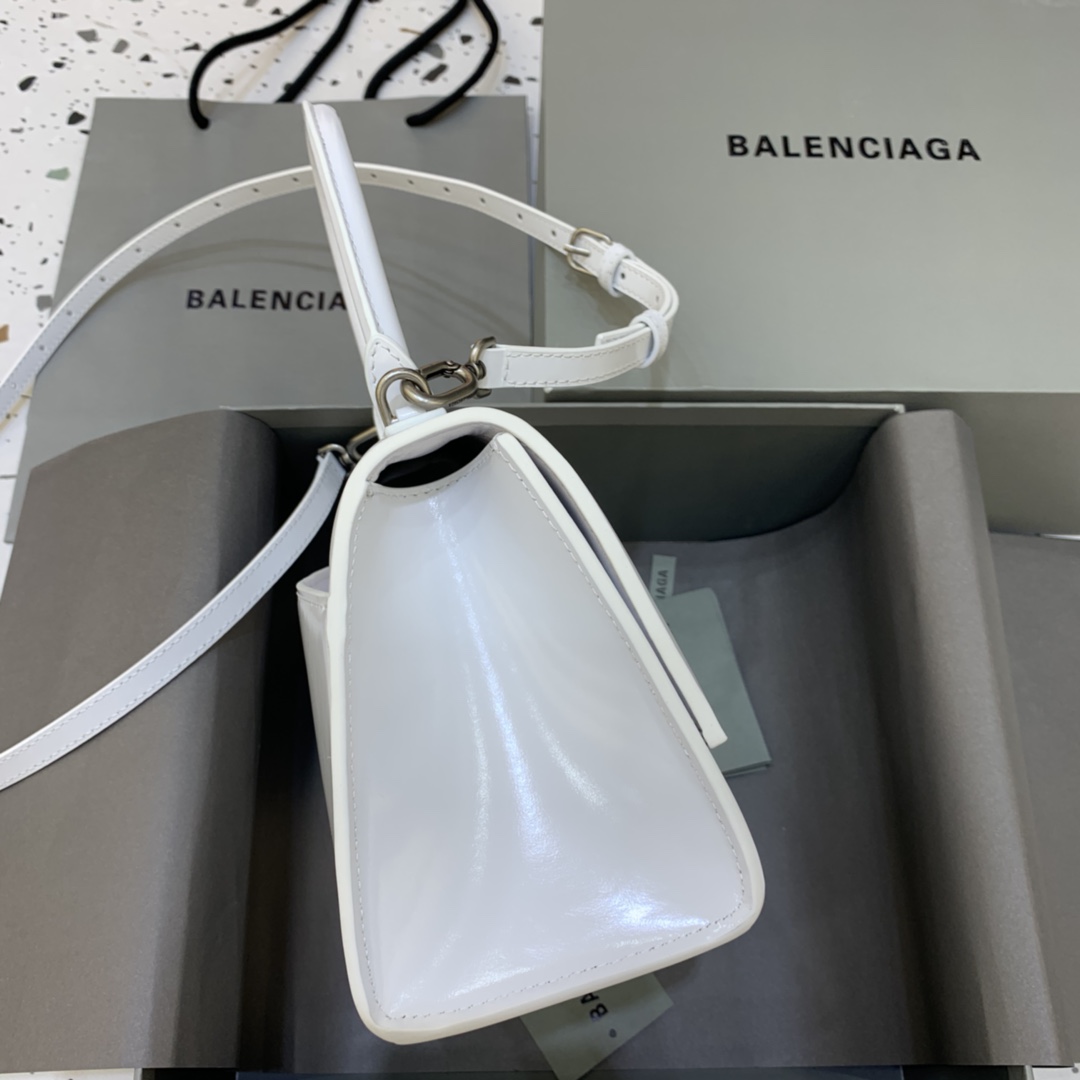 Balenciaga Hourglass Small Handbag Box Calfskin Shoulder Bag White